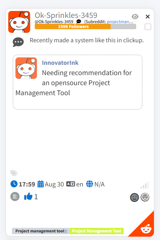 Example of a social media lead generation opportunity on a Reddit thread