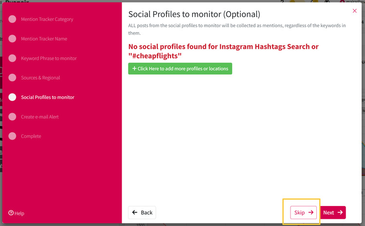 Skip social profiles setup in Mentionlytics