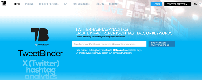 Captura de pantalla de la página de inicio de Tweet Binder