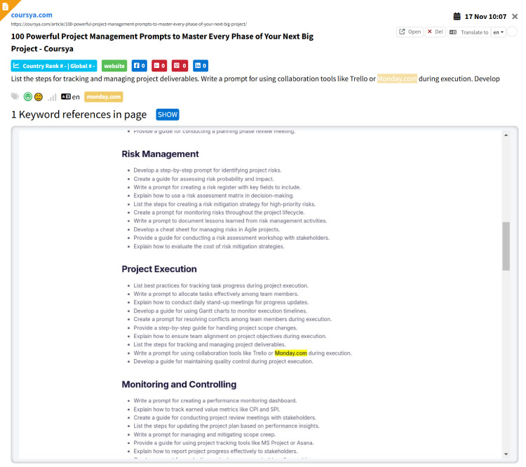 Unlinked Web Mention of Mondaycom in Mentionlytics