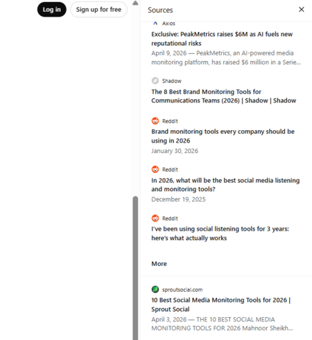 Screenshot of Reddit as source in chatgpt answers from our tests