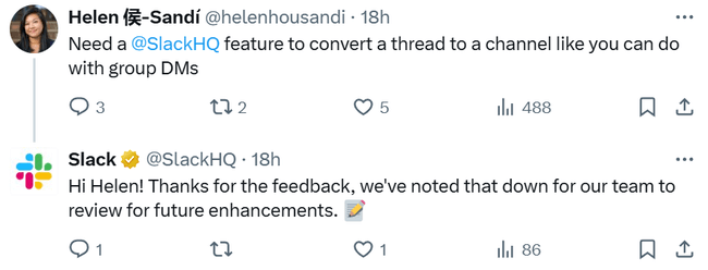 Slack doing B2B social listening example from X