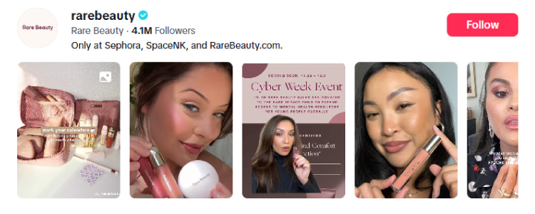 Social proof example of Rare Beauty