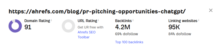 Screenshot of an Ahrefs' example of evergreen content performance from their tool
