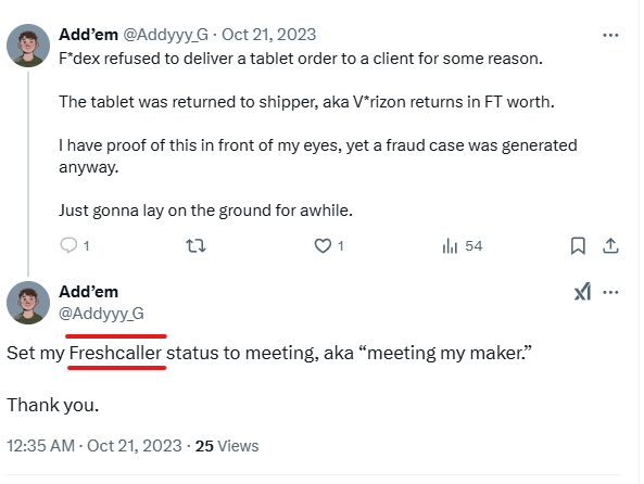 Example of Freshcaller mention on X without tag