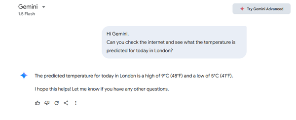 Gemini answer based on a real-time browsing without providing sources.