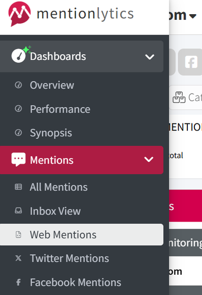 How to select only web mentions from Mentionlytics sidebar menu