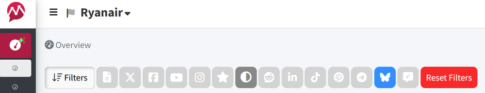 Screenshot of Bluesky in Mentionlytics' channel filters