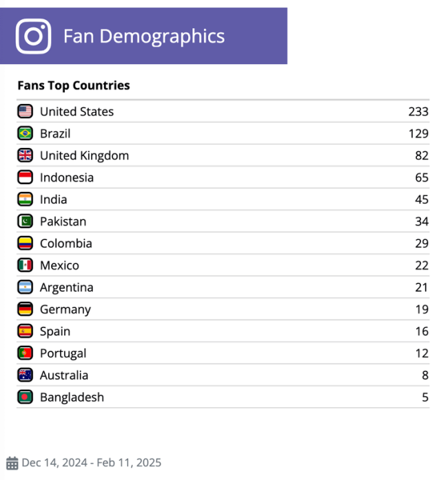 Example of a Fan Demographics slide in Mentionlytics Owned Media Analytics report