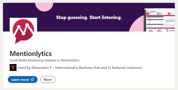 Reputation marketing: Mentionlytics LinkedIn - featuring customers