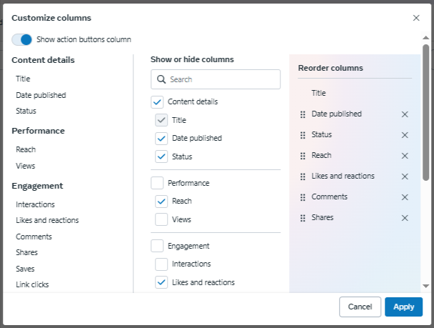 Meta Business Suite new metrics with reach and views, and without impressions