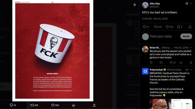 KFC excellent PR and marketing response to crisis