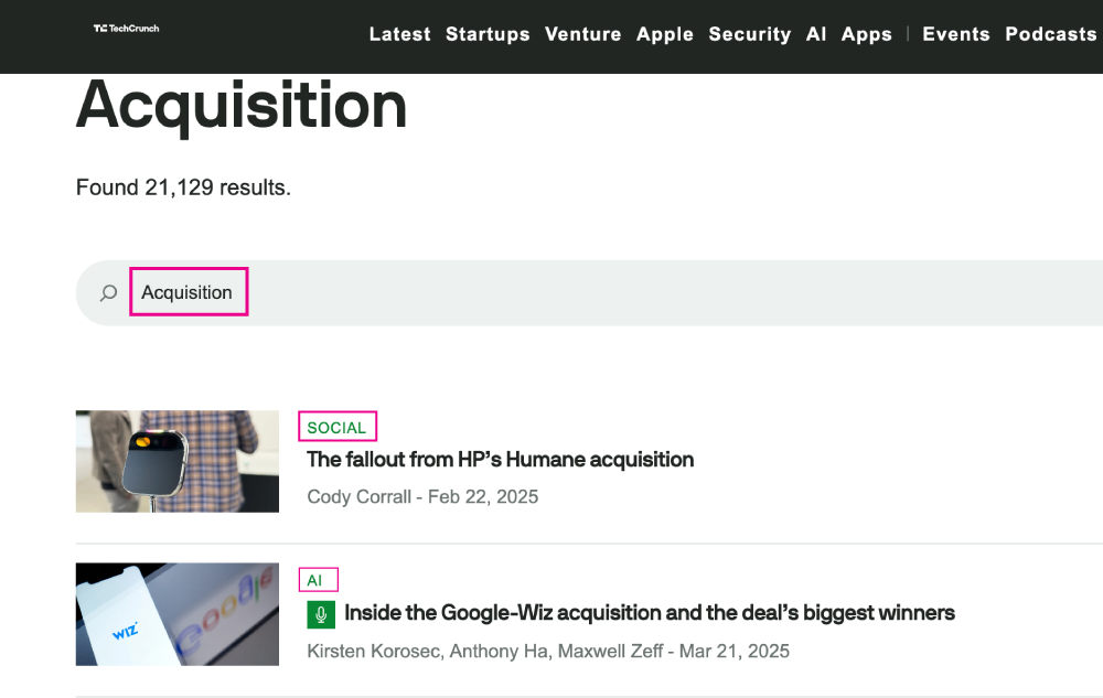 TechCrunch search results for Acquisition keyword