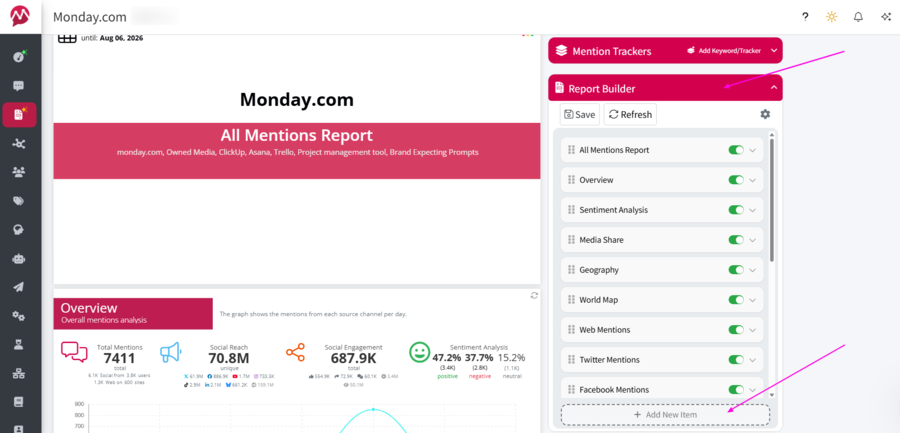 report builder button in mentionlytics