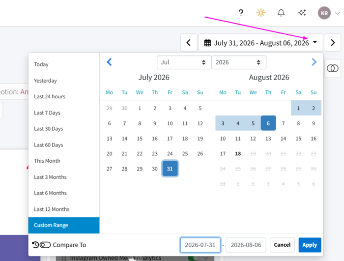 timeframe settings in Mentionlytics 