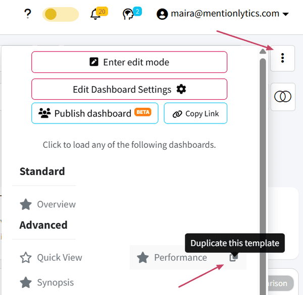 Duplicate button standard reports
