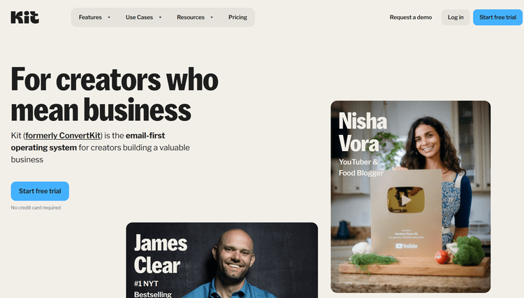 Kit email marketing service homepage