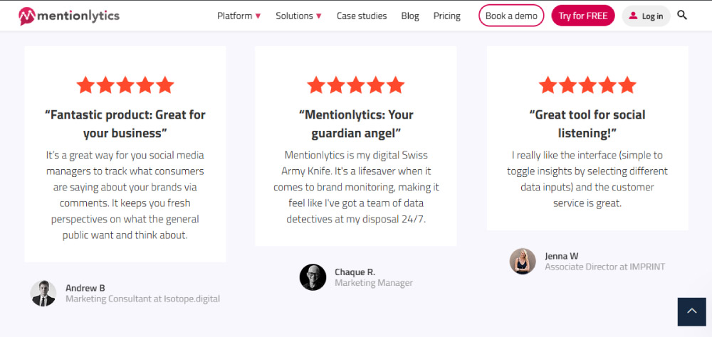 Mentionlytics testimonials