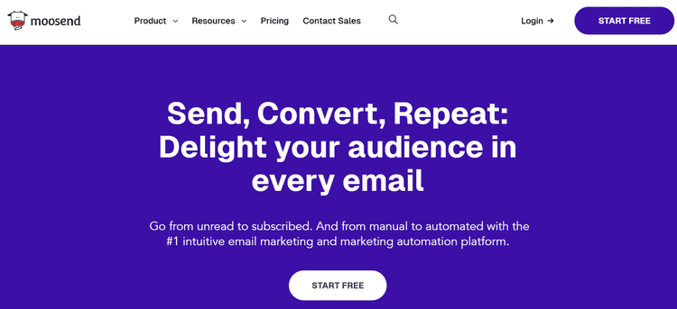 Moosend email marketing service homepage