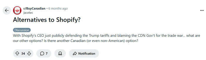 Screenshot of a Reddit thread about Shopify reviews
