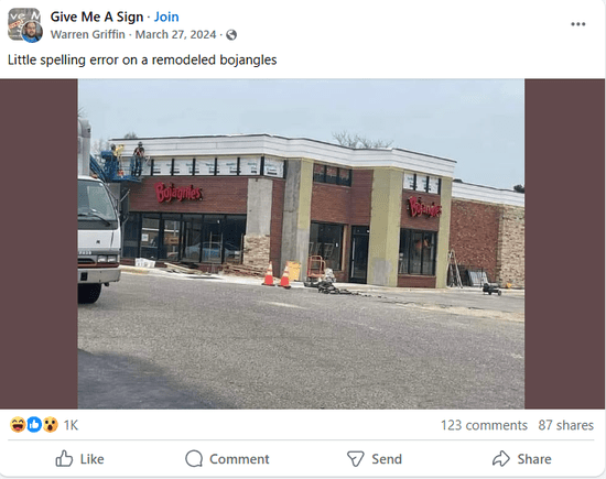 Bojagnles viral spelling mistake earned media example on Facebook