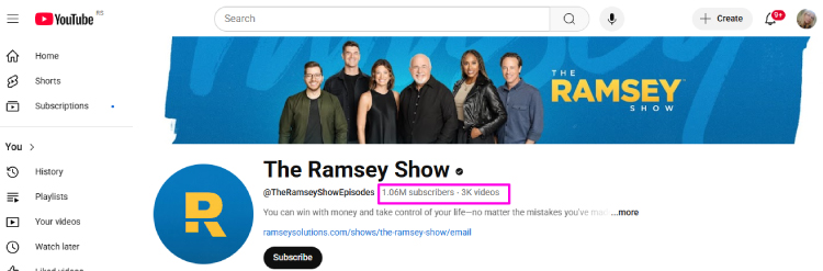 Screenshot of The Ramsey Show on YouTube