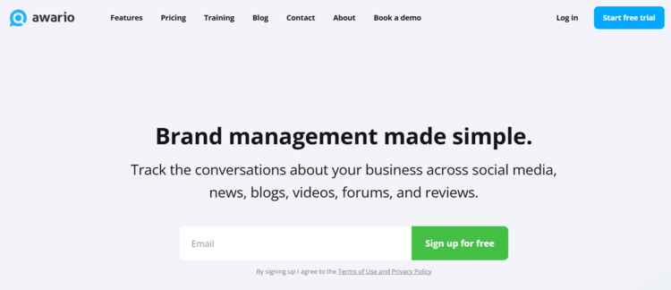 Screenshot of Awario homepage