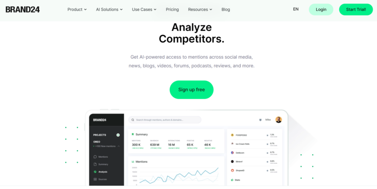 Screenshot of Brand24 homepage