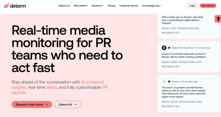 Screenshot of Determ homepage