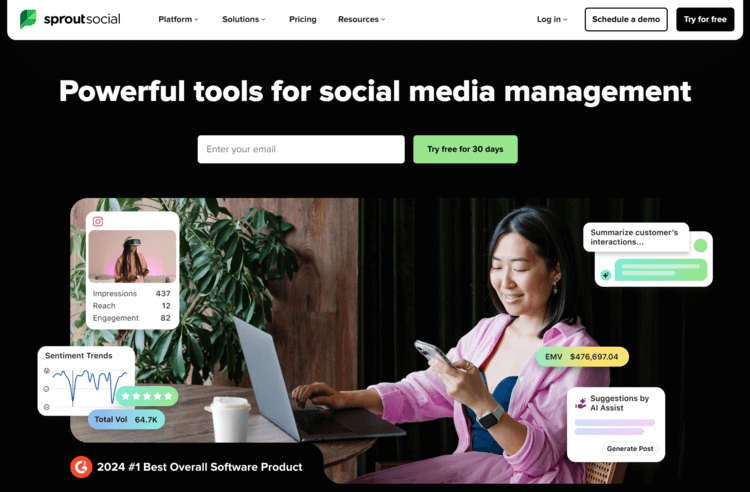 Screenshot of Sprout social homepage