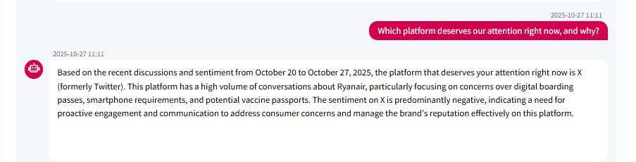 Screenshot of Chatbot answer about market insights