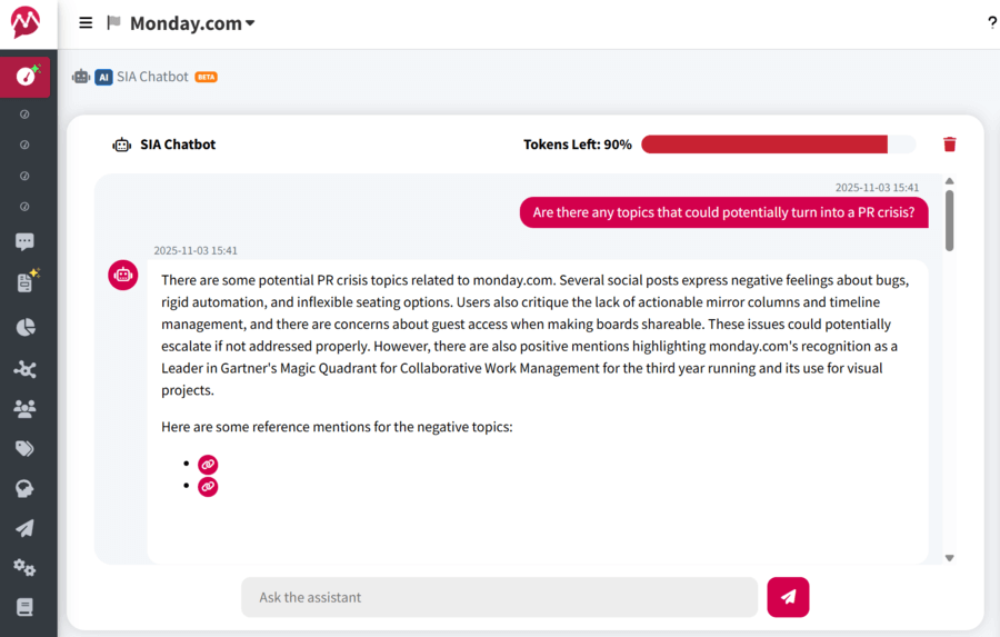 Screenshot of Chatbot answer about pr crisis for Ryanair