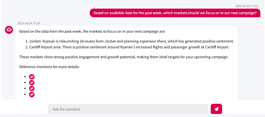 Screenshot of Chatbot answer about social media insights