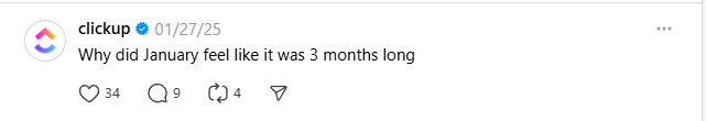 Example of Clickup starting a conversation on Threads