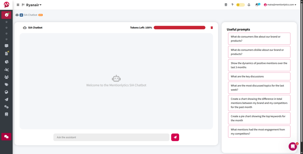 Screenshot of Mentionlytics AI Chatbot feature