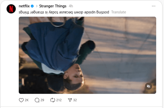 Screenshot of "upside down" post by Netflix on Threads