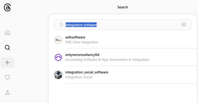 Example of a search on Threads