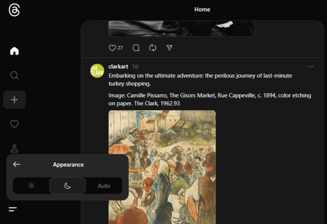 Screenshot of Threads dark mode