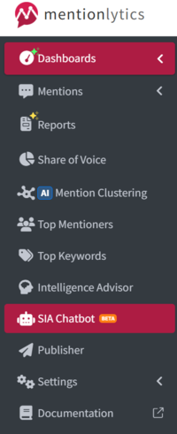 Screenshot of where to find the AI chatbot in Mentionlytics menu