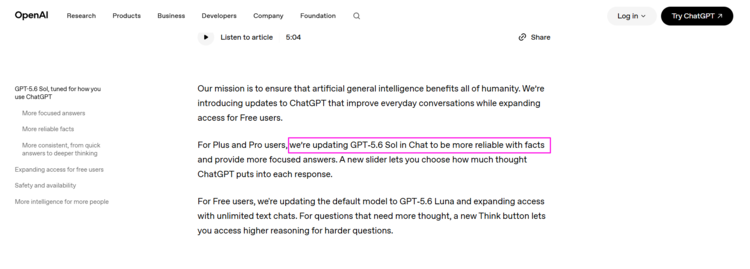 Screenshot of ChatGPT update impacting Reddit as a source