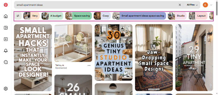 Example of keyword research on Pinterest