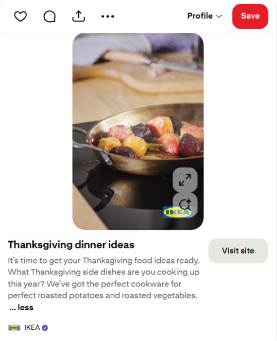 Screenshot of Thanksgiving dinner ideas post on Pinterest