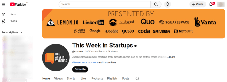Screenshot of This Week in Startups podcast on YouTube