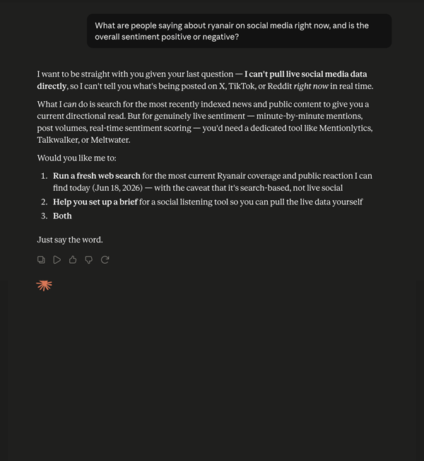 Claude answer without Mentionlytics MCP