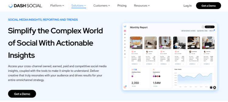 Screenshot of the Dash Social homepage