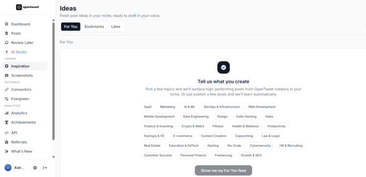 Screenshot of OpenTweet dashboard from our testing