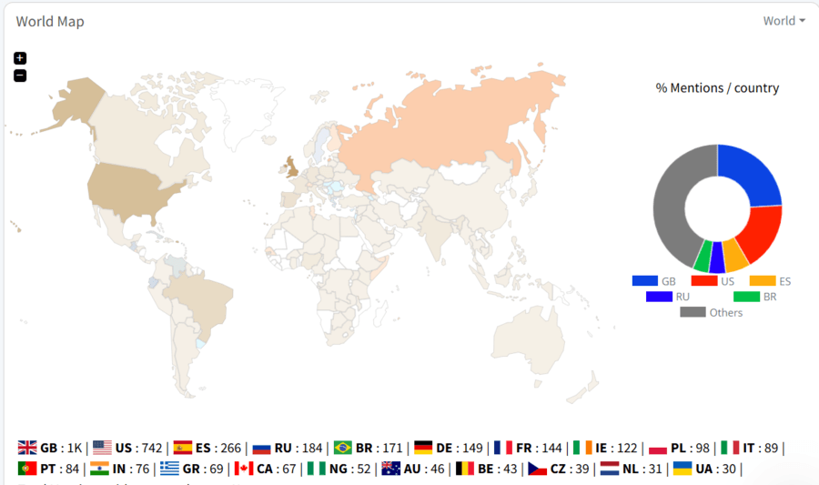 World map by positive sentiment in Mentionlytics