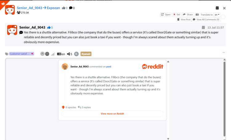 screenshot of marketing leads example in mentionlytics
