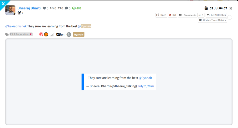 example of a sarcastic comment on X