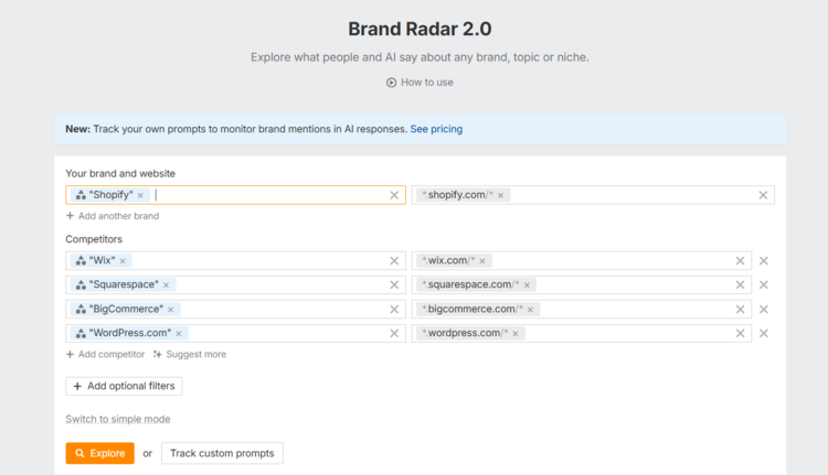 Screenshot of Ahrefs brand radar interface